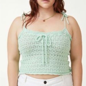T15 Cotton On Trendy Plus Tie Front Crochet Knit Tank Top Size 18 NEW